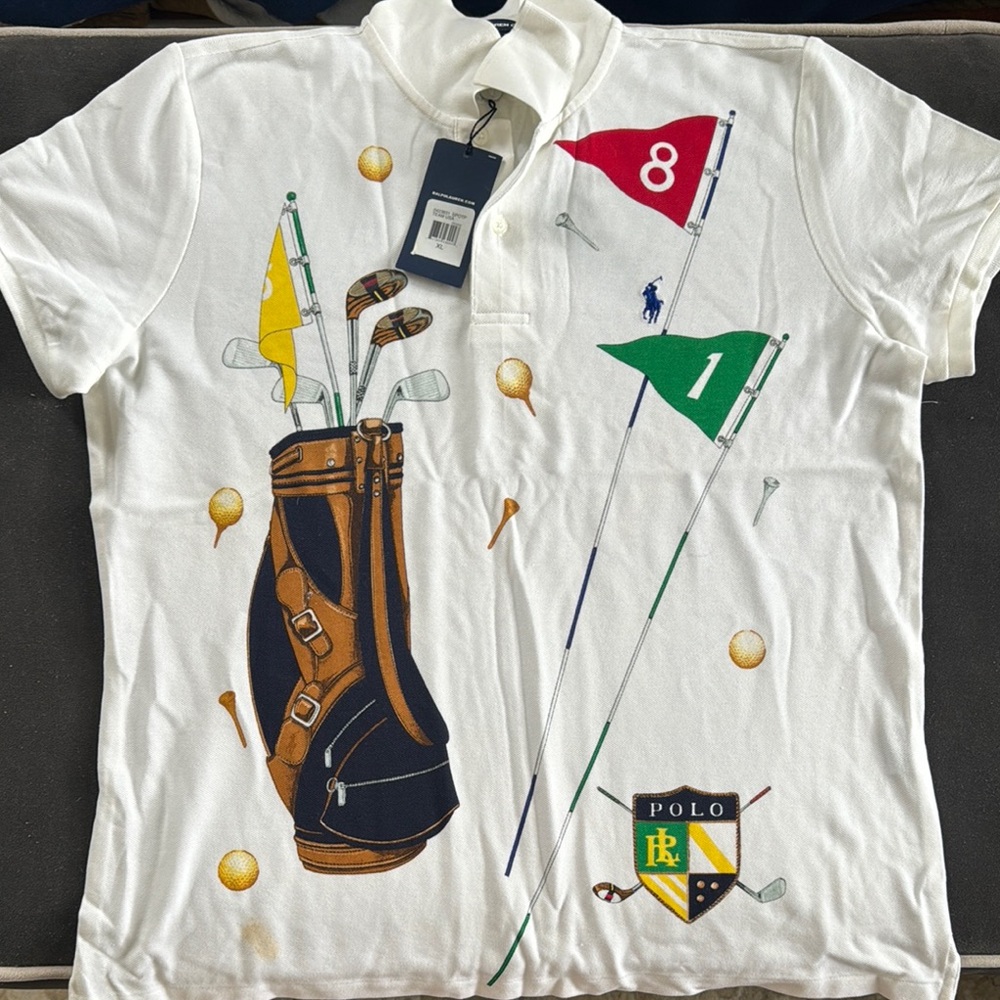 Ralph Lauren White Polo with Golf Motif